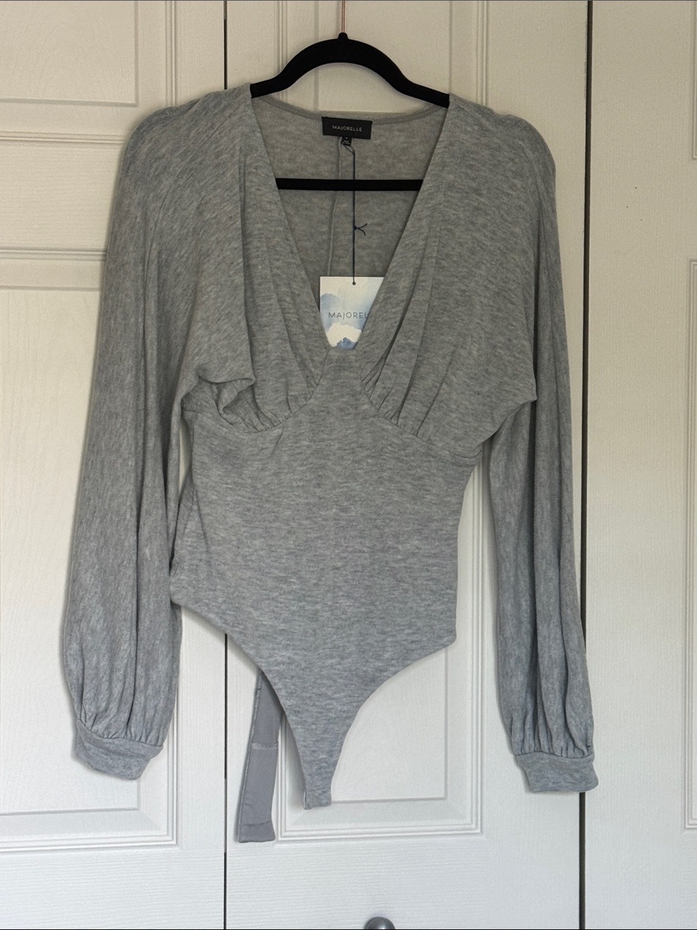 MAJORELLE Light Gray V-Neck Long Sleeve Bodysuit